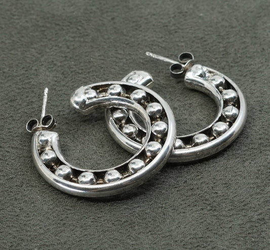 1", vtg Sterling silver handmade earrings, 925 beads hoops huggie