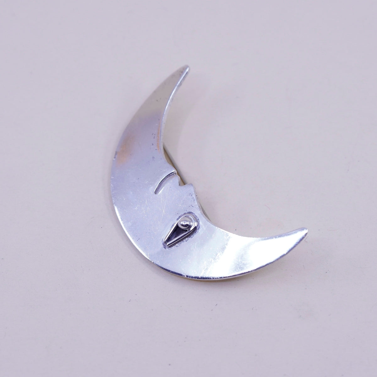 Vintage sterling silver handmade moon face, 925 handmade brooch, antique
