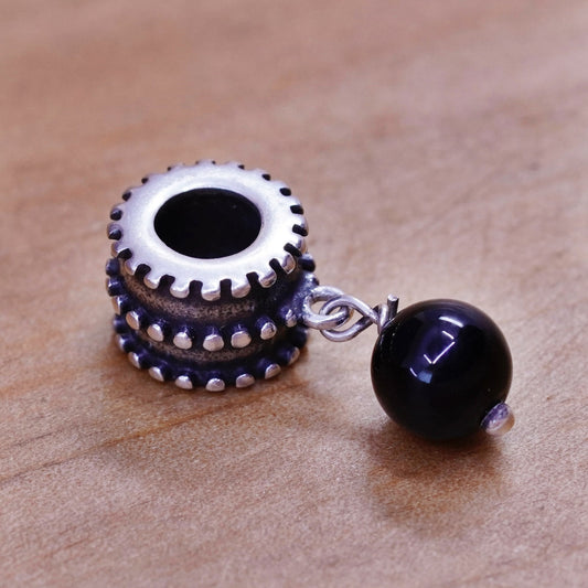 Vintage Sterling 925 silver handmade pendant charm with obsidian bead