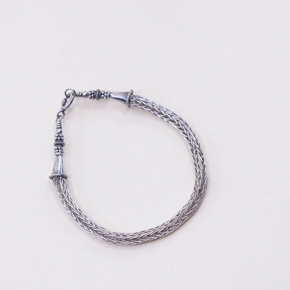 7”, 5mm, Vintage sterling silver handmade bracelet, 925 wheat chain