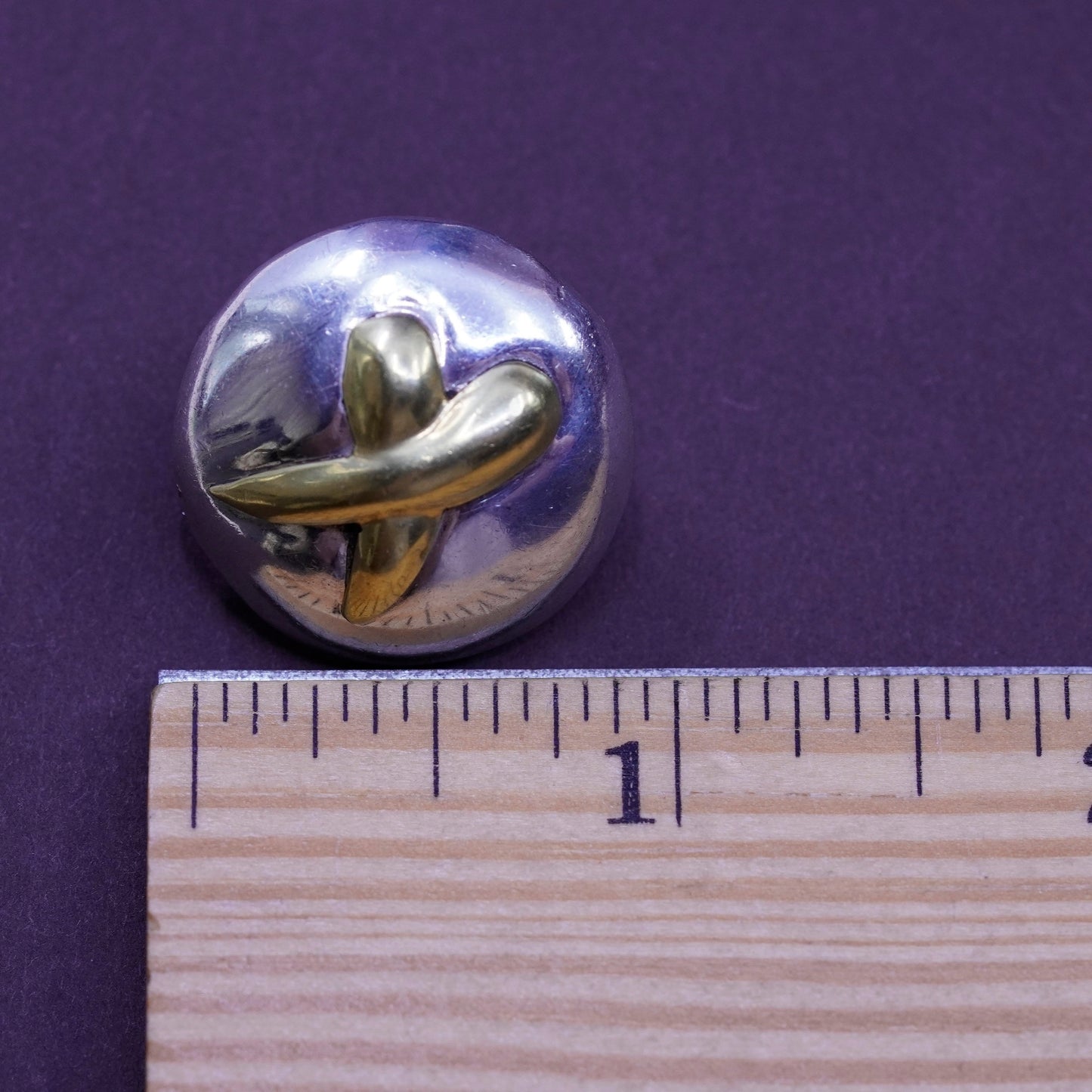 Two Tone Sterling silver handmade earrings, mexico 925 silver round studs
