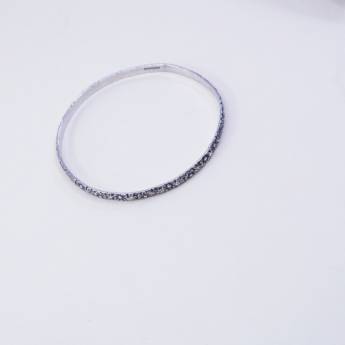 8.25”, vintage sterling 925 silver handmade floral textured bracelet, bangle