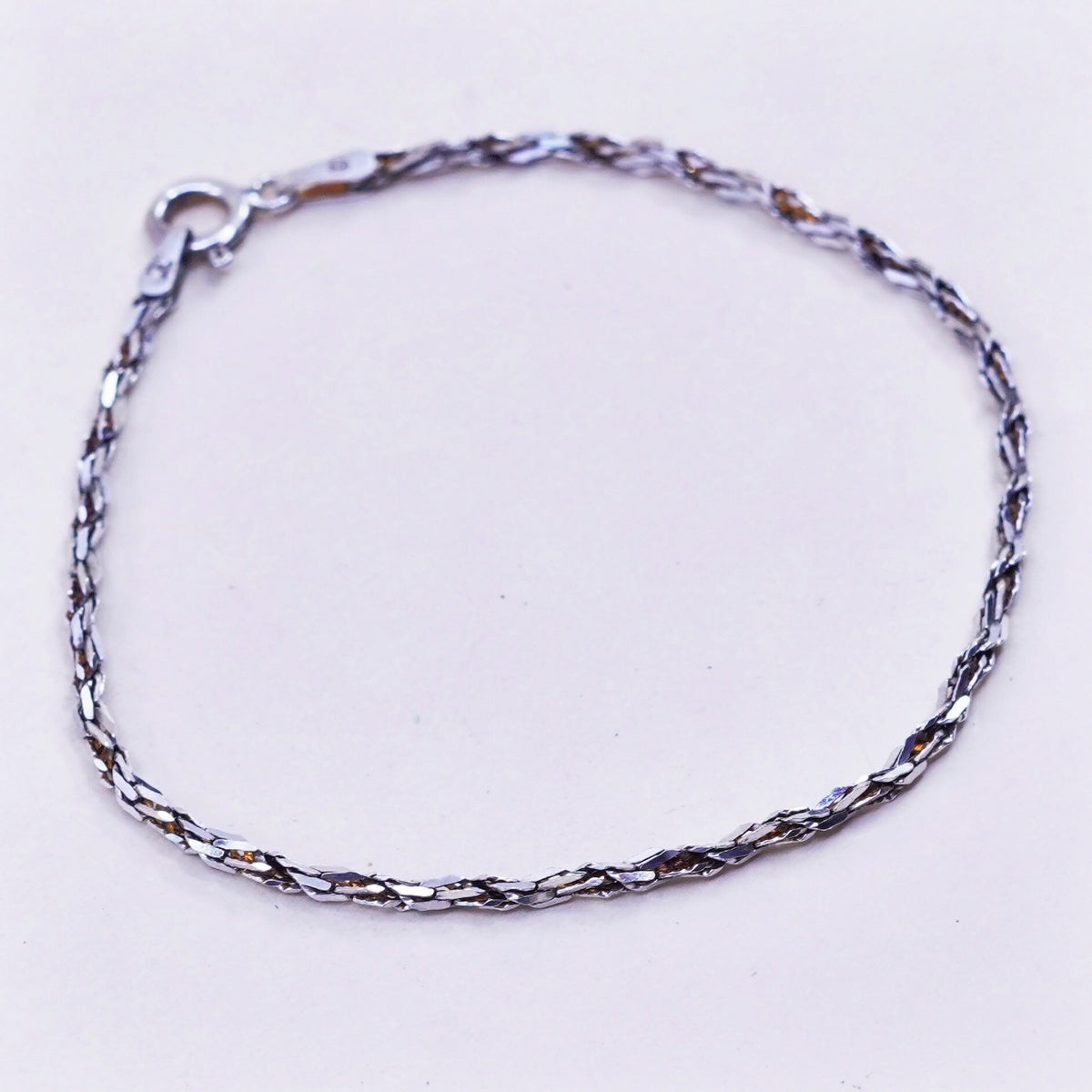 6.5”, 2mm, Vintage sterling silver bracelet, Italy made 925 twisted bracelet