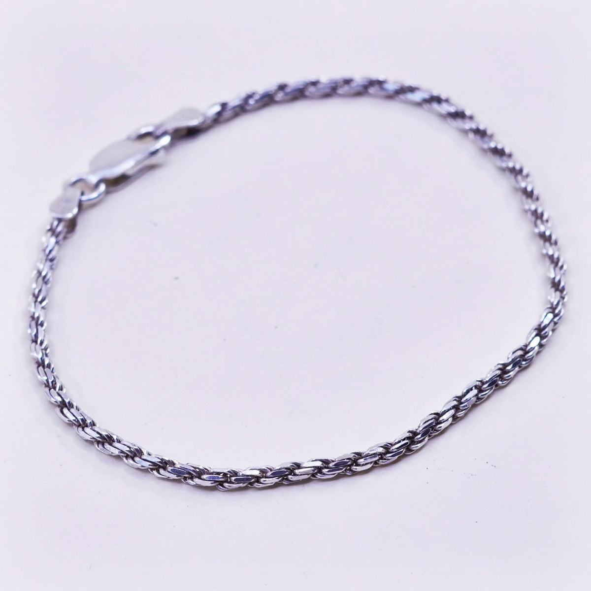 6.75”, 2mm, Vintage sterling silver bracelet, Italy made 925 rope chain