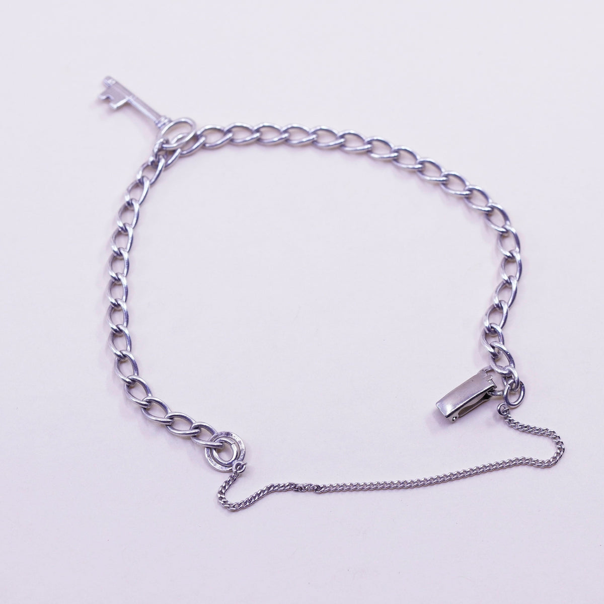 6.25”, 5mm, Vintage sterling silver curb chain, 925 handmade bracelet key charm