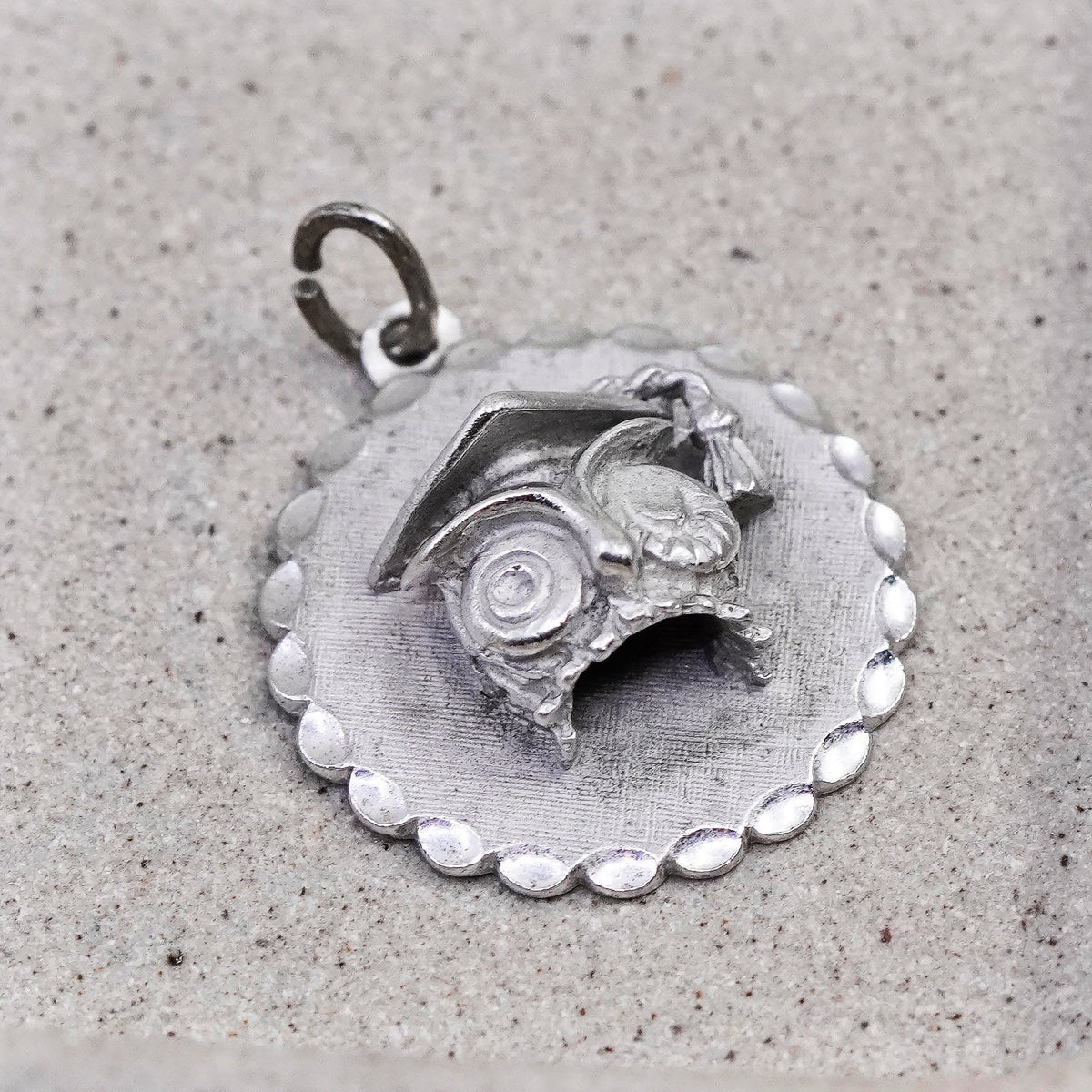 Vintage sterling silver handmade owl bird charm, 925 pendant
