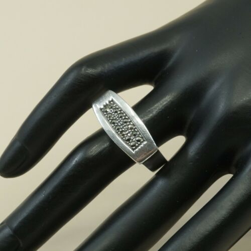 Sz 9, Vtg Sterling Silver Handmade Ring, 925 Silver Band marcasite inlay