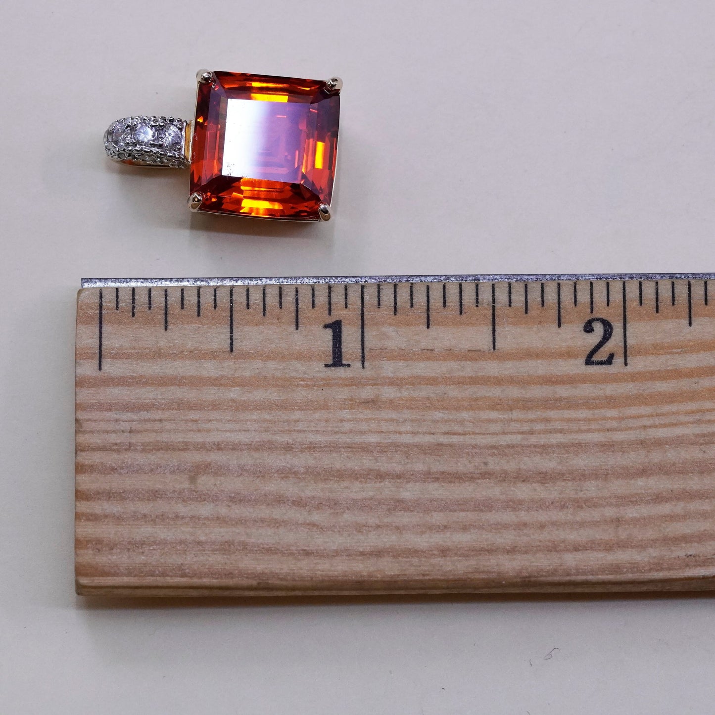 Vintage vermeil gold over Sterling 925 silver handmade pendant square quartz