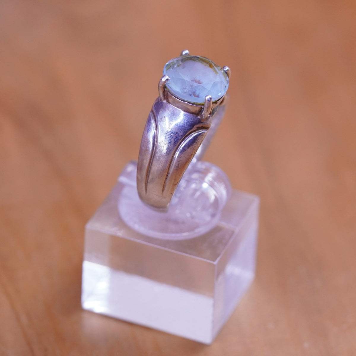 Size 7.25, vintage Sterling 925 silver handmade ring with blue topaz
