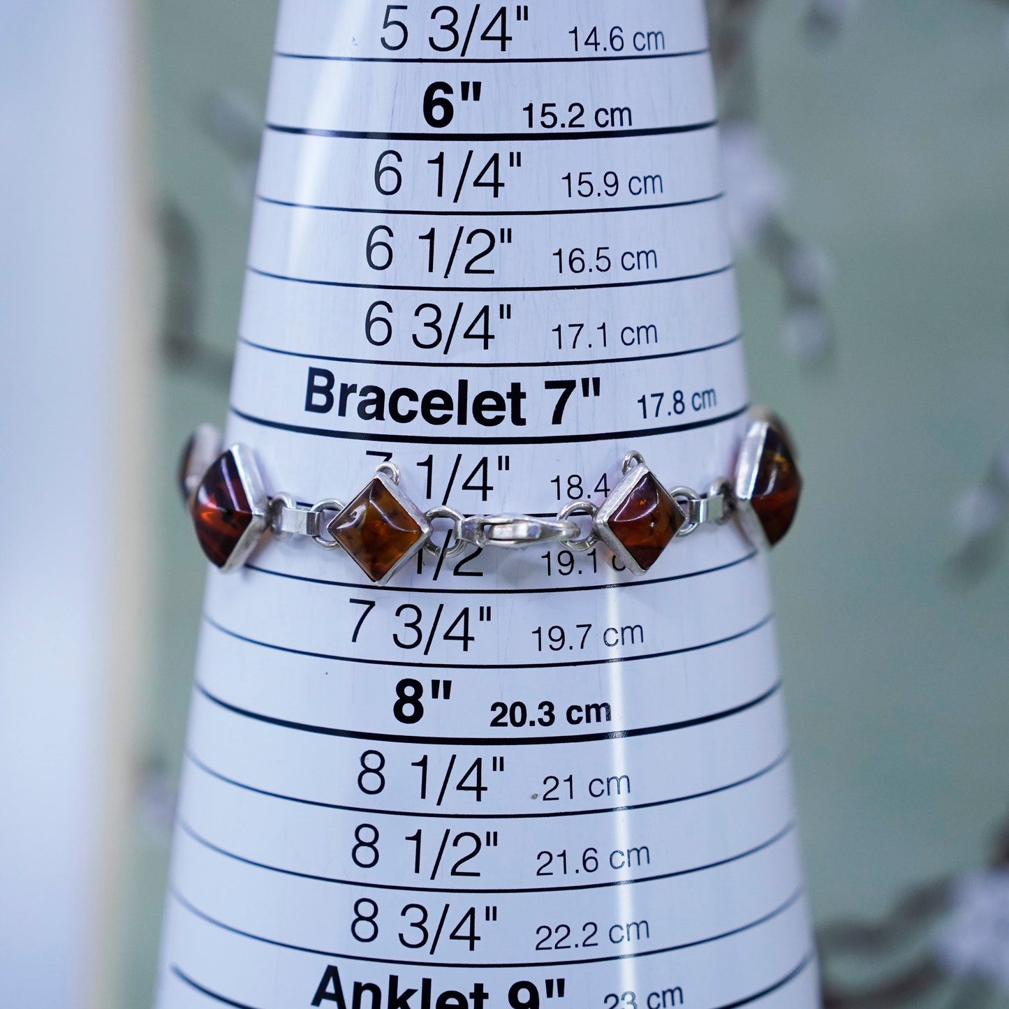 7.5”, Vintage sterling 925 silver handmade tennis bracelet with amber