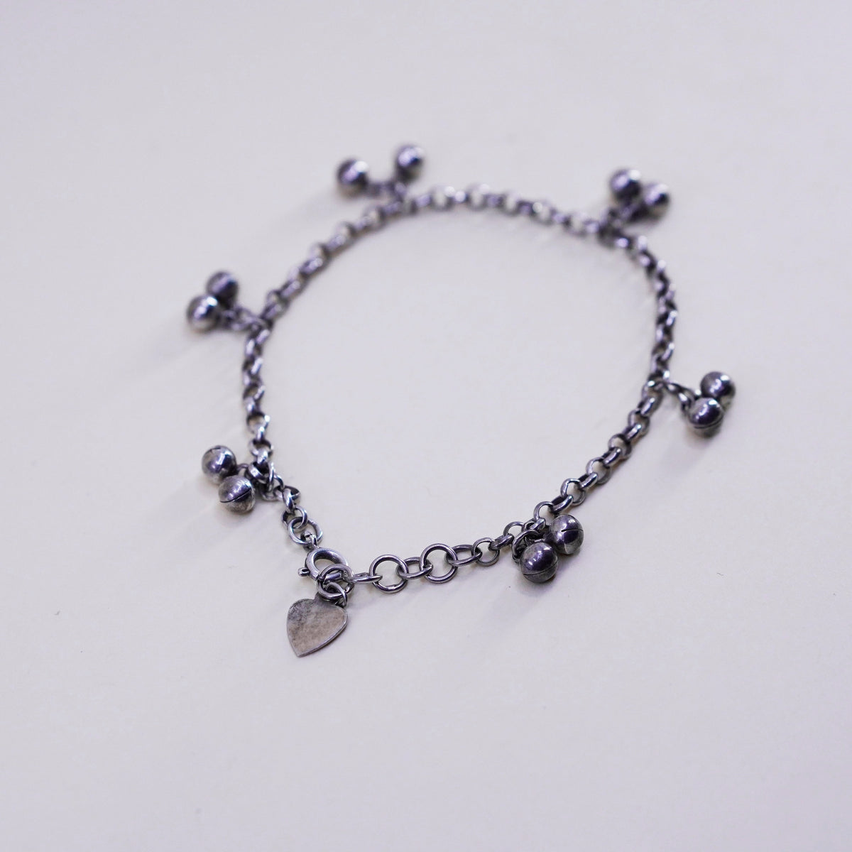 7.75”, Sterling Silver Bracelet, 925 belly dancer chain with chime bell charms