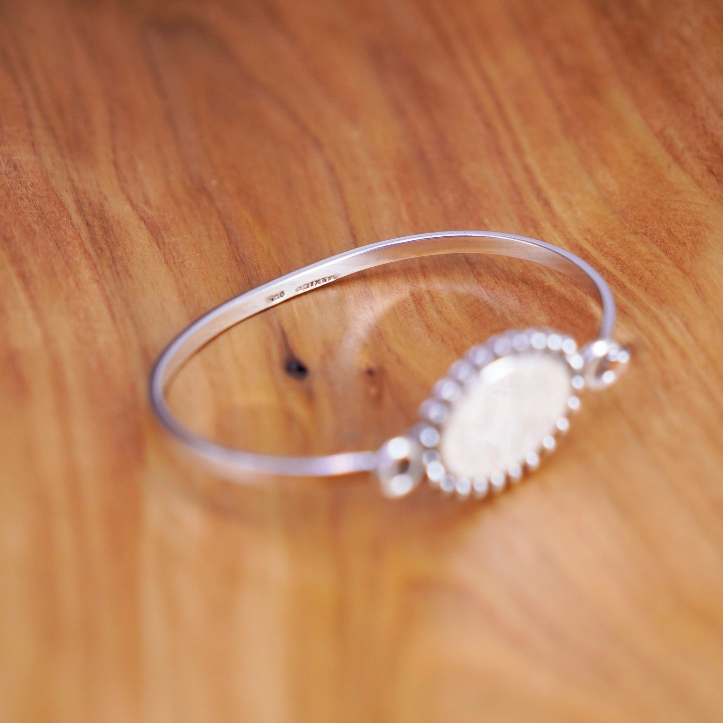 7”, antique sterling silver handmade bracelet, 925 bangle name tag monogram HCG