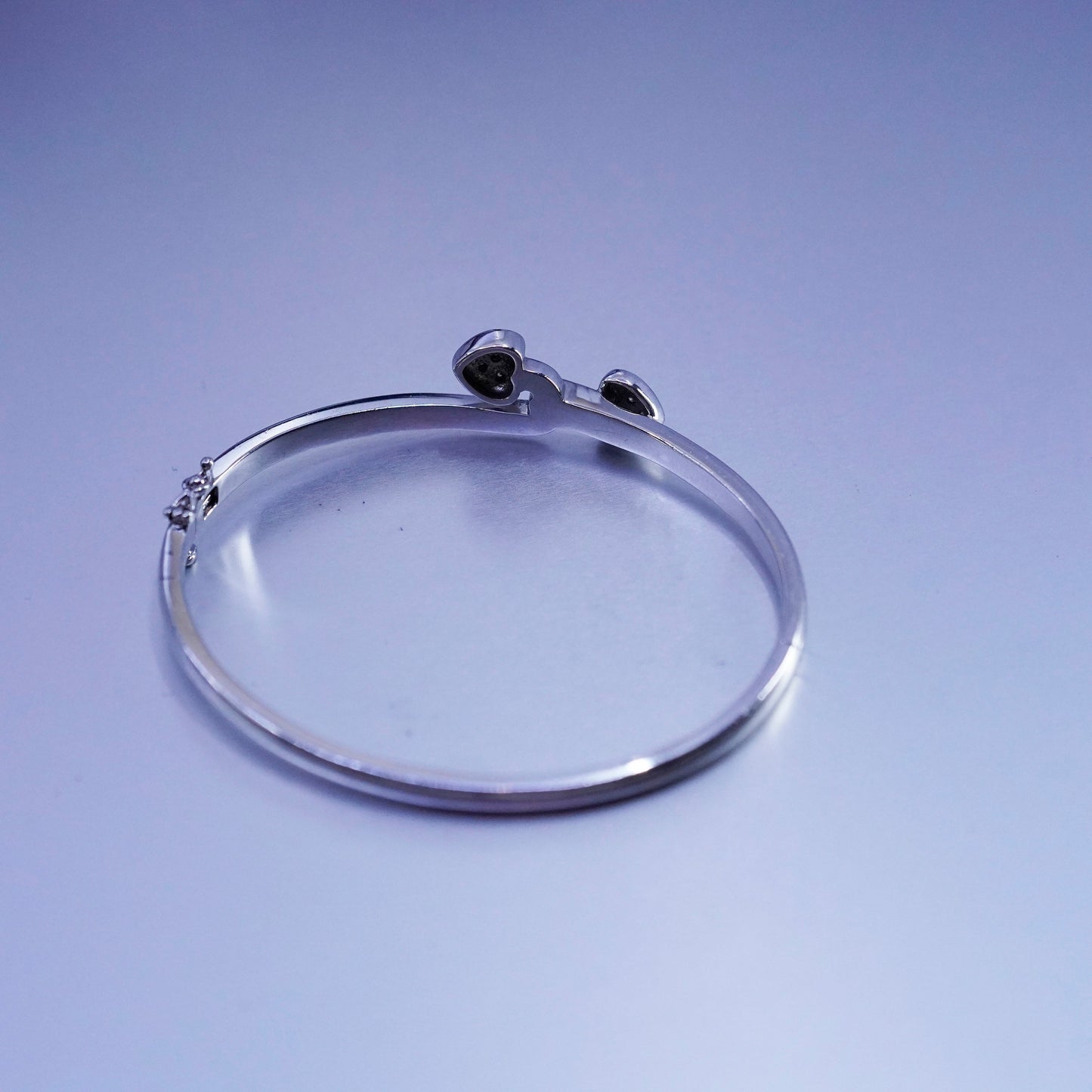 7”, Vintage Sterling 925 silver handmade bracelet, hinged bangle diamond heart