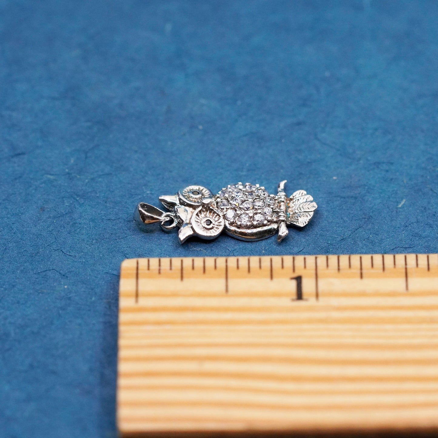 Vintage Sterling silver Handmade pendant, 925 owl charm with cz