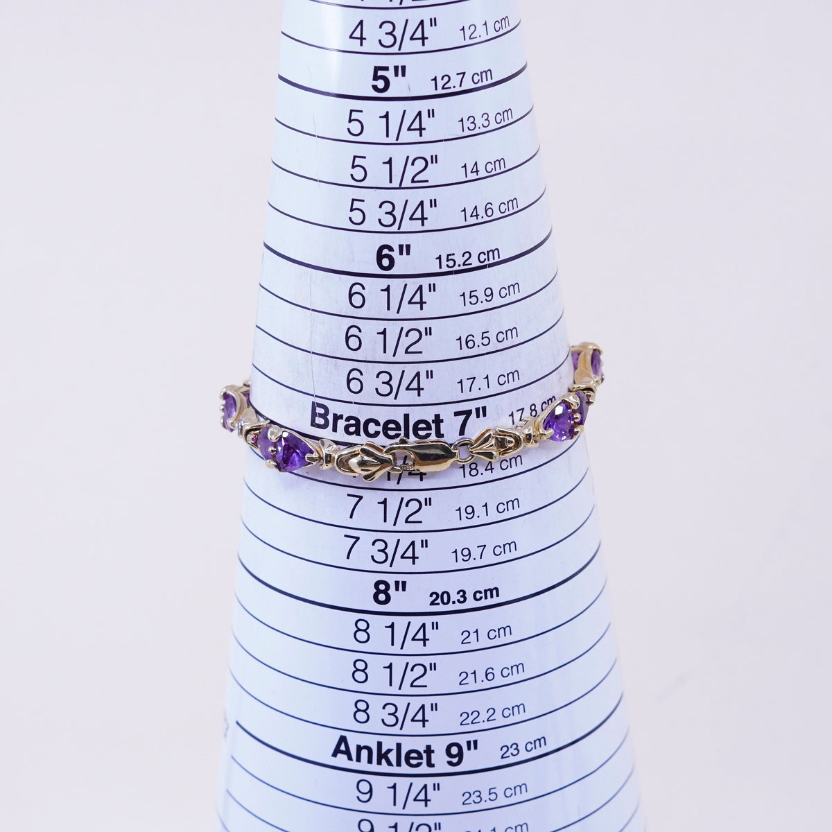 7.25”, vermeil gold Sterling 925 silver tennis bracelet triangular amethyst