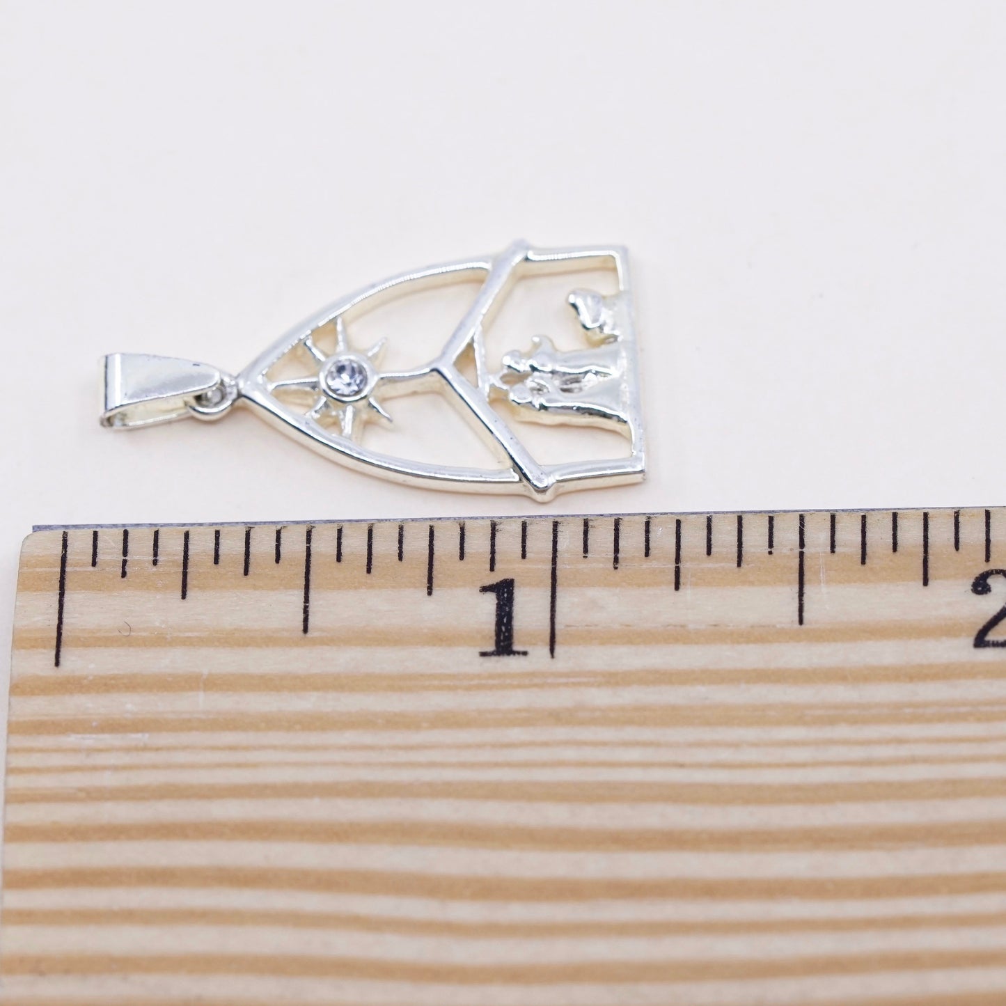 Vintage sterling silver pendant, cross mexico 925 handmade church with Cz