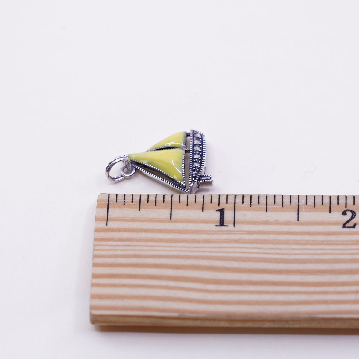 Judith Jack sterling silver pendant, yellow enamel 925 sailing boat Marcasite