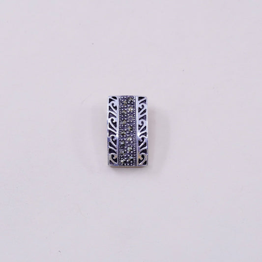 vintage sterling silver handmade pendant, 925 rectangular with marcasite