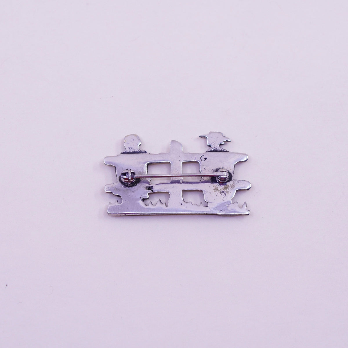 Vintage Sterling silver handmade brooch, 925 farmer pin