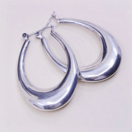 1.75” vtg sterling silver handmade earrings, minimalist primitive oval hoops