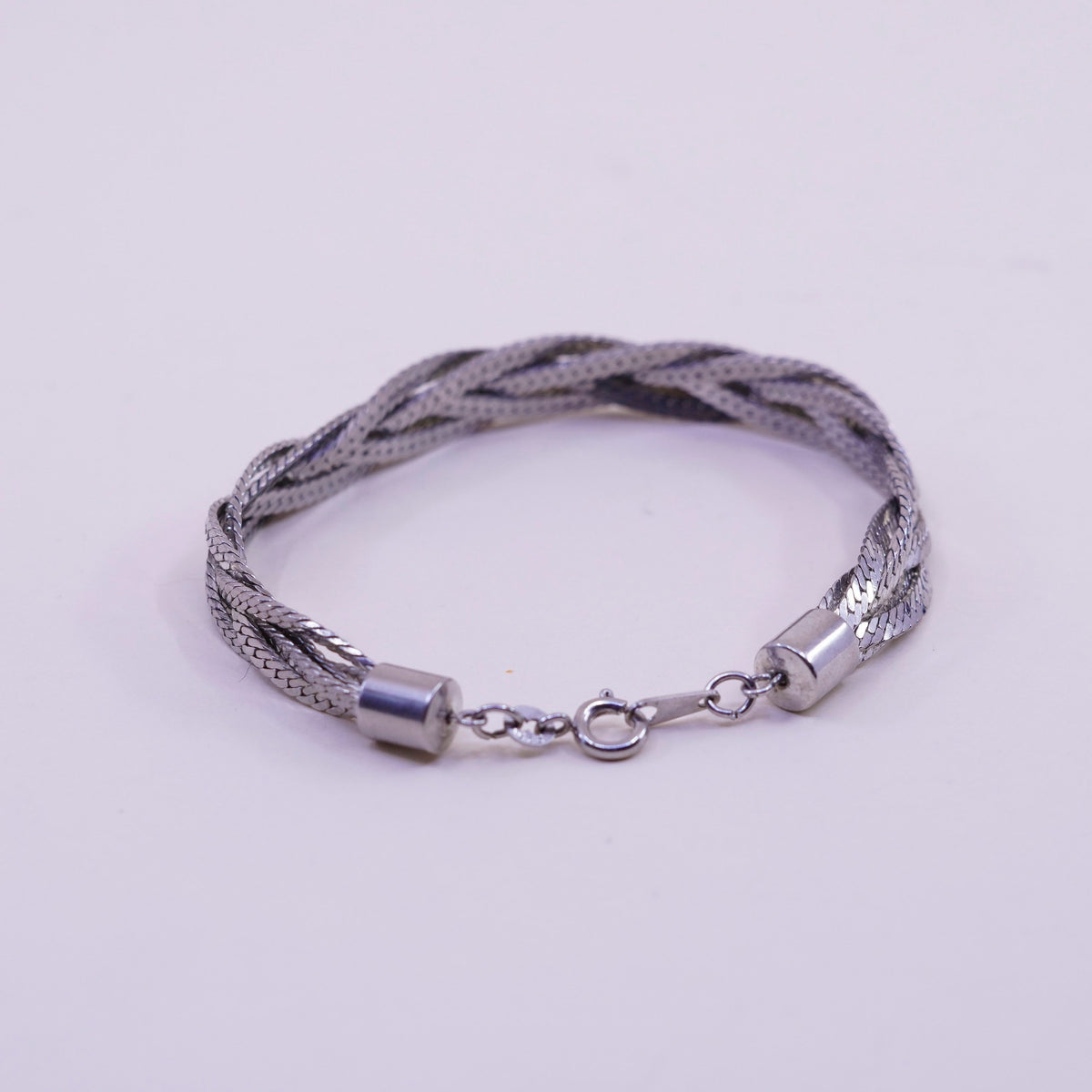 7.25”, sterling silver snake chain, woven herringbone bracelet, 925 Italy