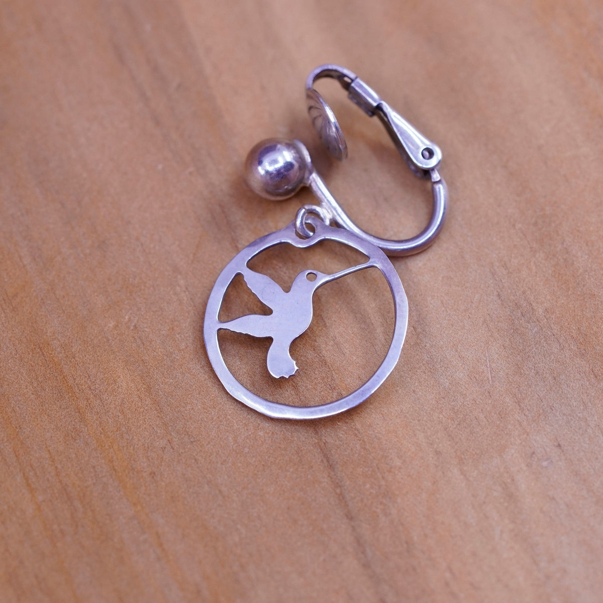 Vintage Sterling silver handmade clip on, 925 hummingbird bird earrings