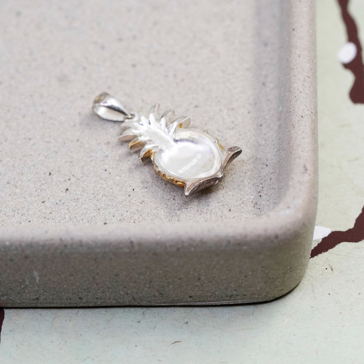 Vintage two tone Solvar handmade Sterling 925 silver pineapple pendant