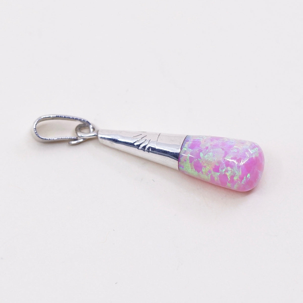 vtg Native american Sterling 925 silver pendant w/ teardrop pink man made opal