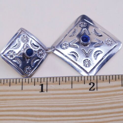 Southwestern Mexico handmade Sterling 925 Silver Square earrings W/ Blue Onyx