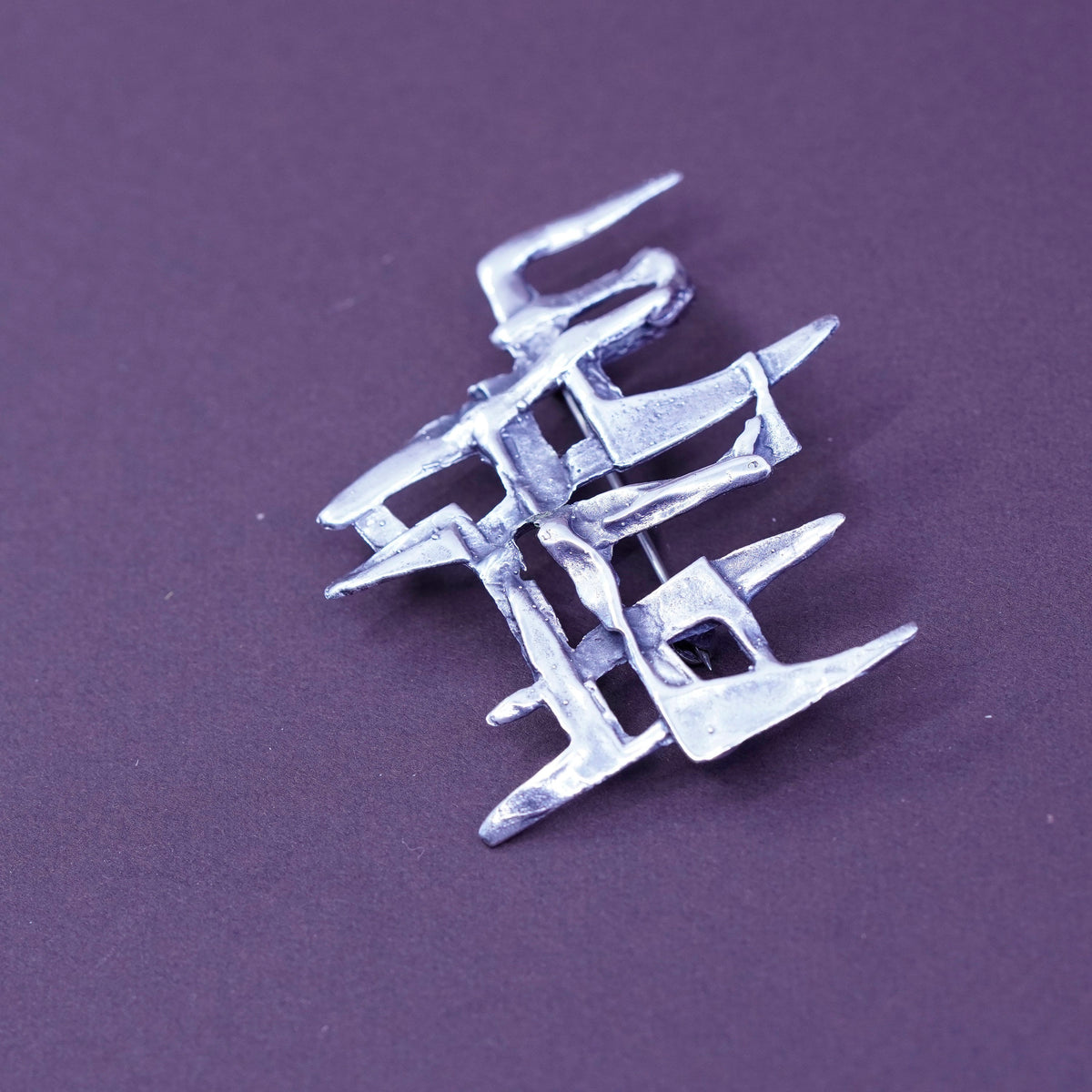 Vintage handmade sterling 925 silver modern strip brooch
