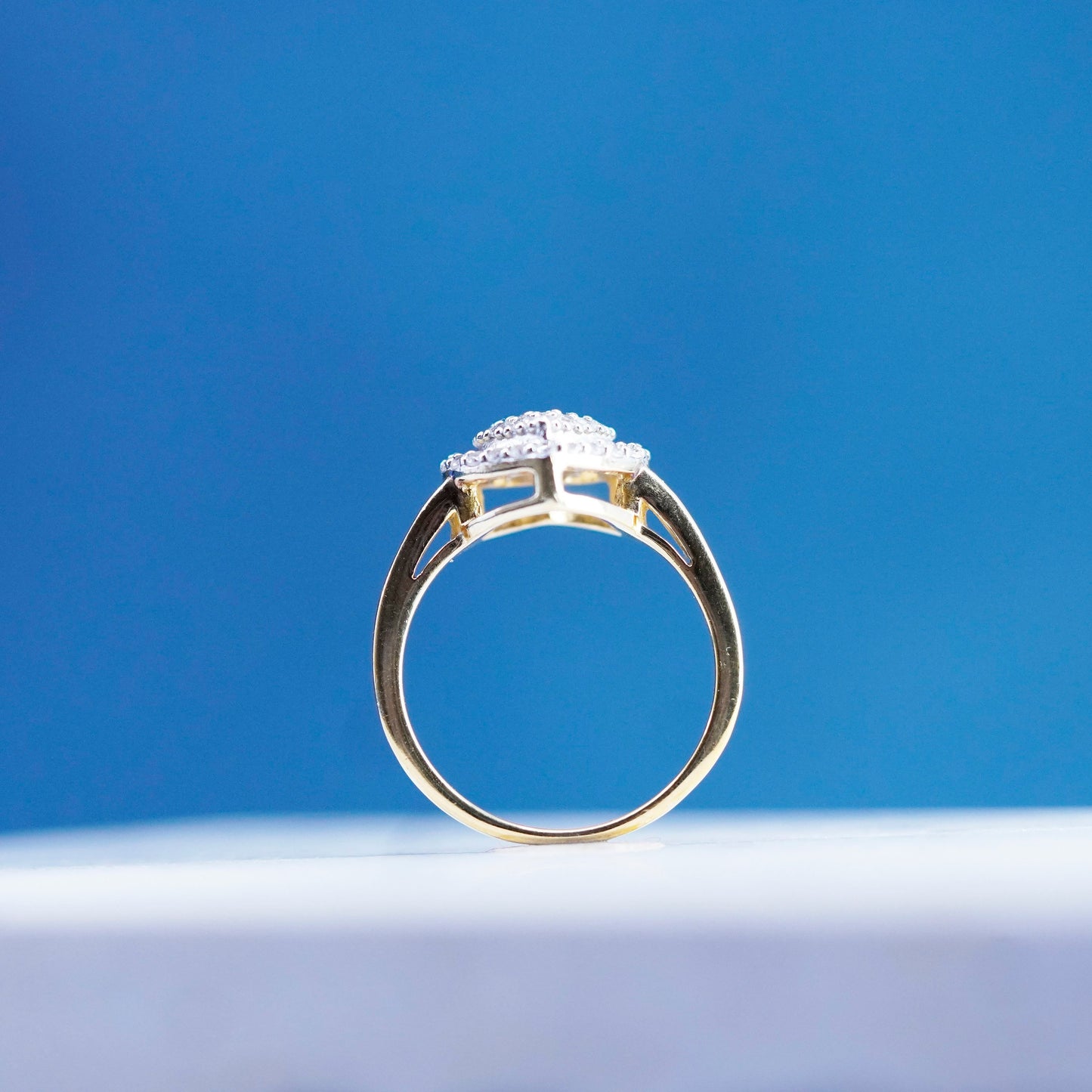 Size 7.25, vermeil gold filled Sterling 925 silver heart ring genuine diamond