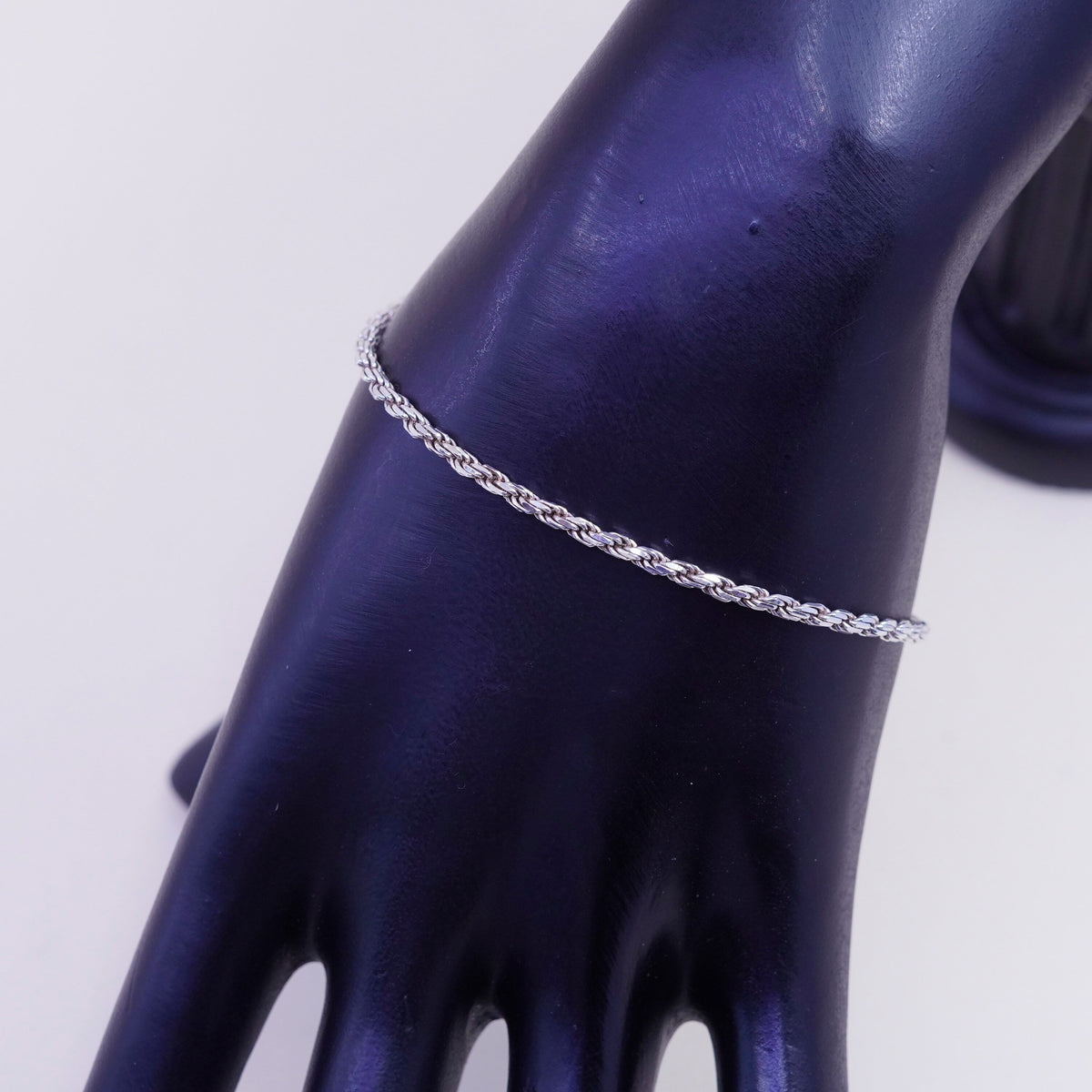 6.75”, 2mm, Vintage sterling silver bracelet, Italy made 925 rope chain