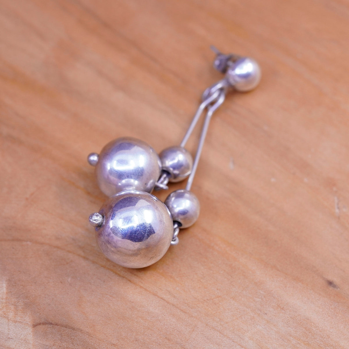 Vintage Mexico Sterling silver handmade earrings, 925 beads drops