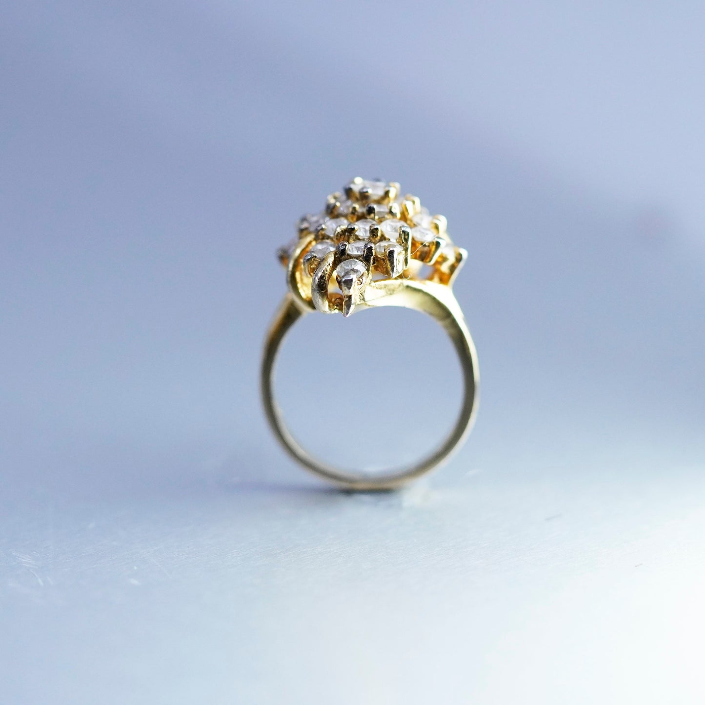 Size 8, vintage vermeil gold filled Sterling 925 silver ring with cluster cz