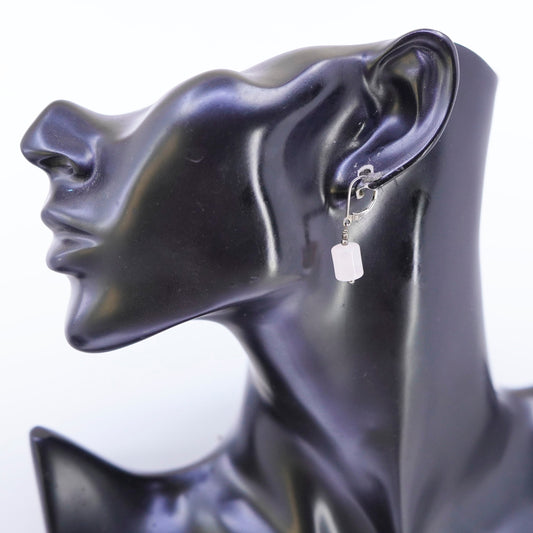 Vintage Sterling 925 silver handmade earrings with pink rose quartz