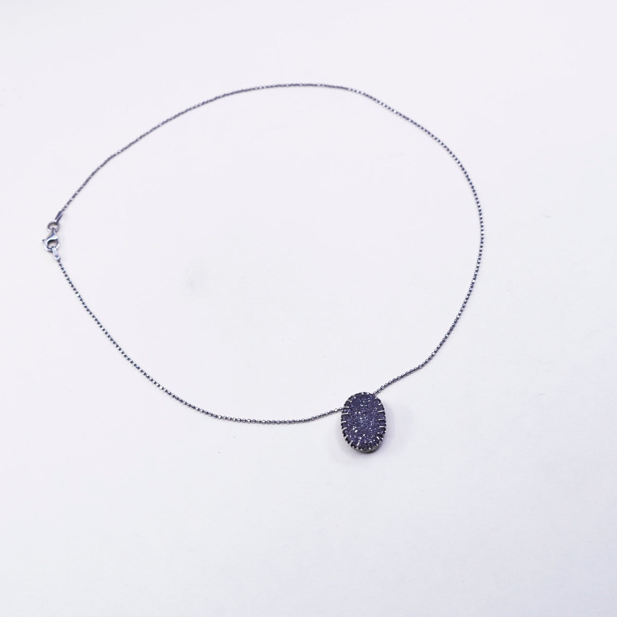 16”, vintage sterling silver handmade necklace, 925 bead chain with druzy stone