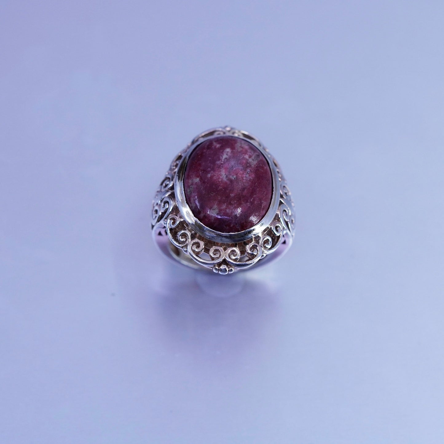 Size 7.25, vtg vermeil gold over Sterling 925 silver filigree ring red jasper