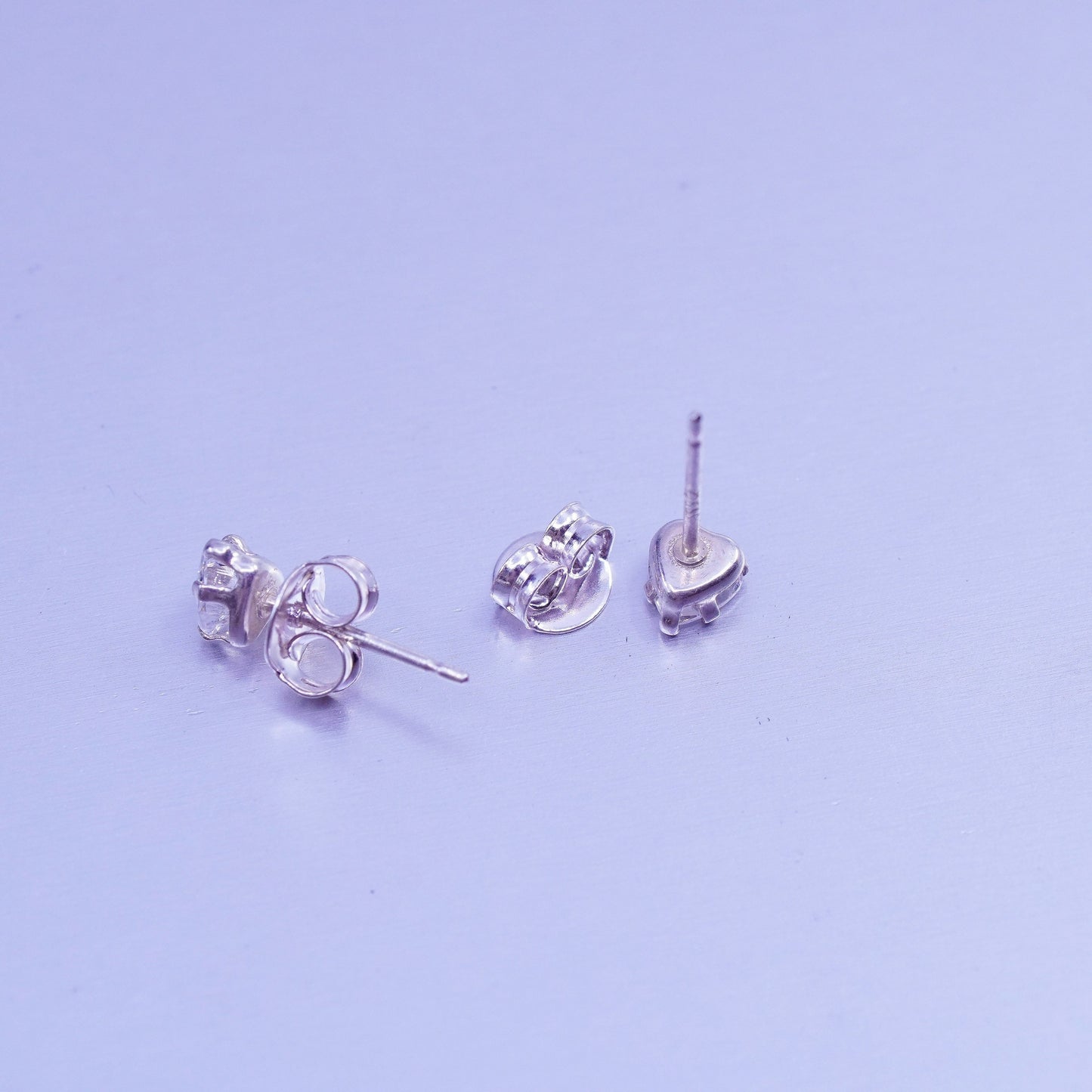Vintage Sterling 925 silver earrings, studs with heart cz