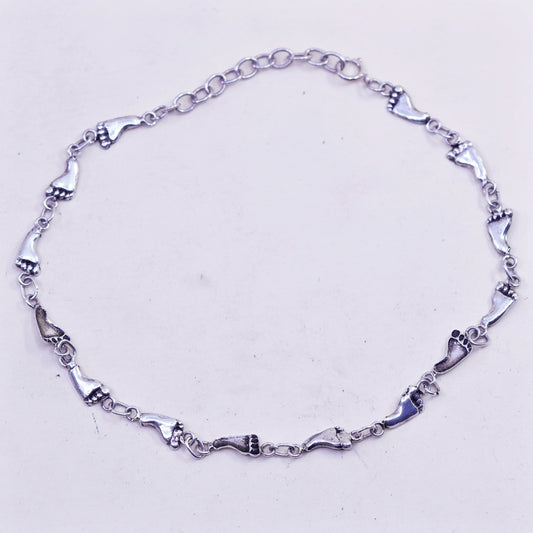 11”, vtg Italy sterling silver handmade anklet bracelet, 925 footprint chain