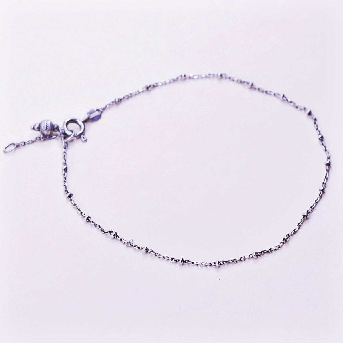 9.75”, 1mm, Vintage sterling silver handmade bracelet, 925 circle anklet beads