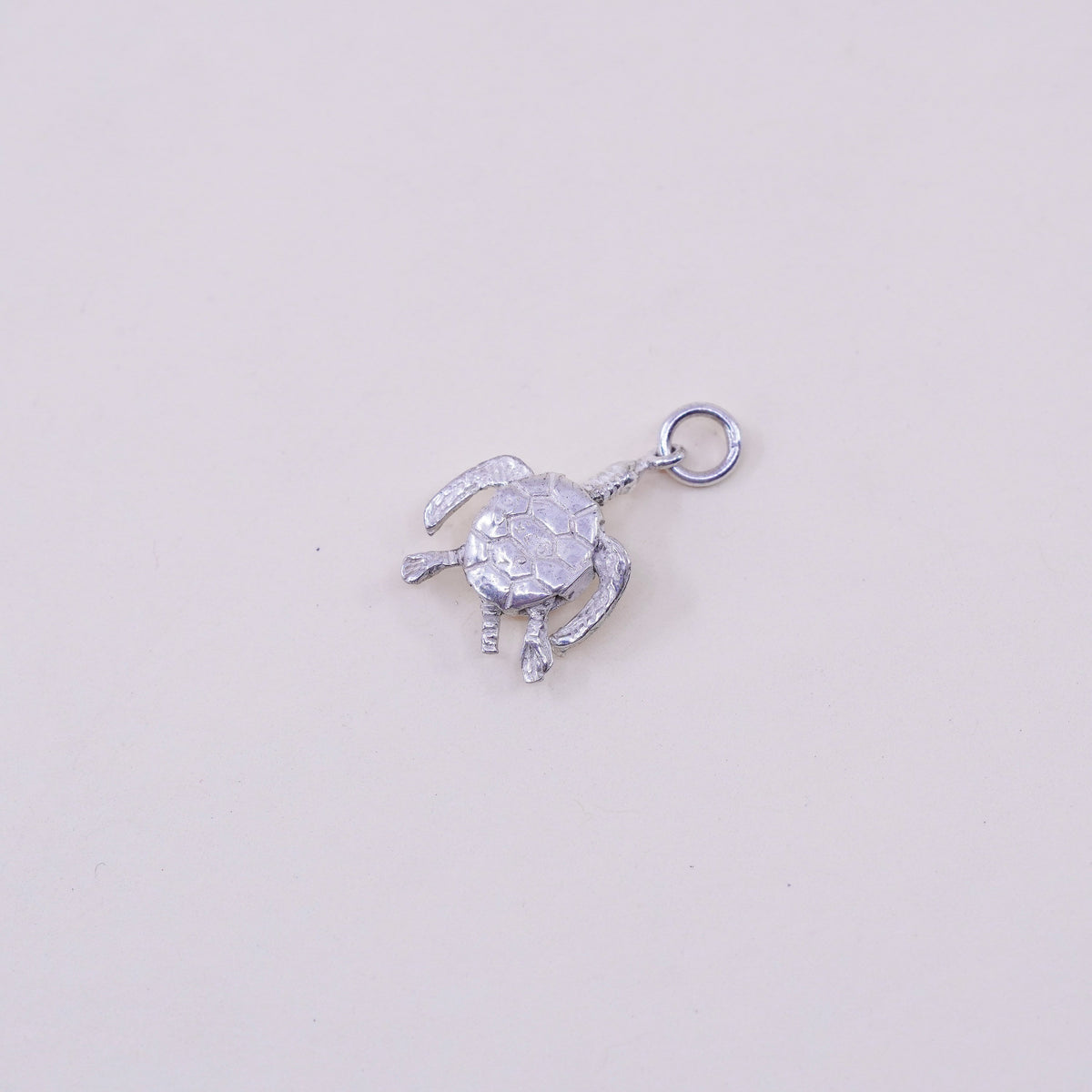 Vintage sterling silver handmade pendant, 925 turtle charm with movable joints