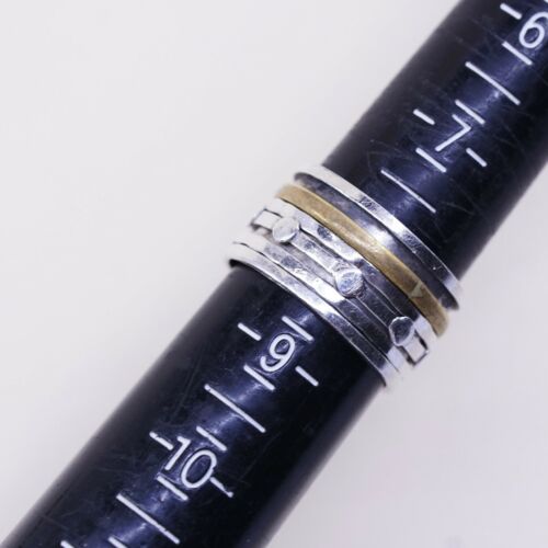 Sz 8, Vtg Two Tone Sterling Silver Handmade Ring, 925 Silver Spinner Band