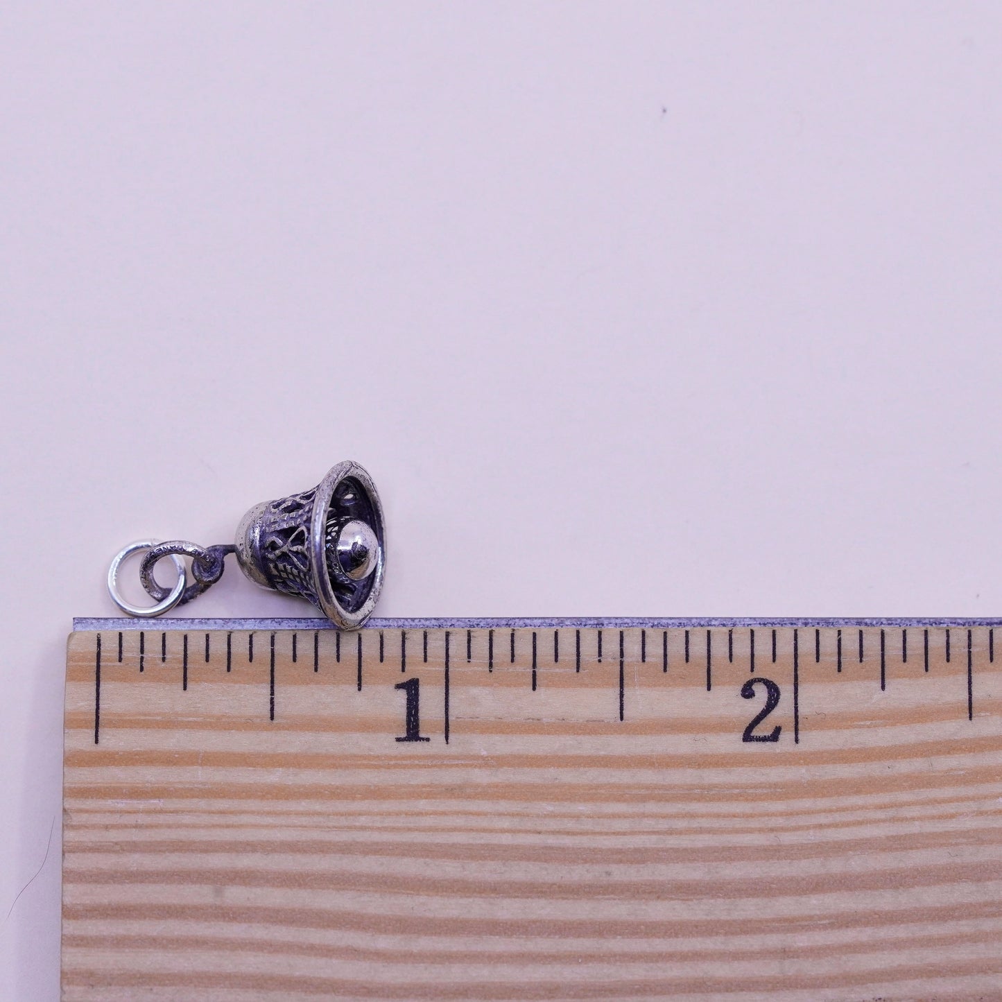 Vintage sterling silver charm, 925 filigree bell chime