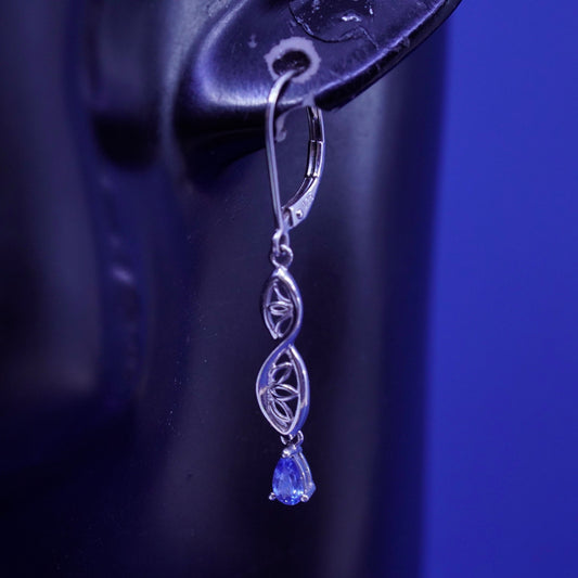 Vintage sterling 925 silver handmade earrings with teardrop blue topaz