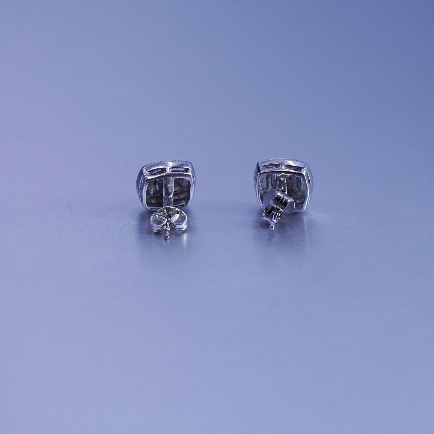 Vintage Sterling 925 silver earrings, square studs with diamond details
