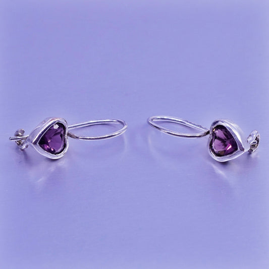 Vintage Sterling 925 silver earrings with heart amethyst