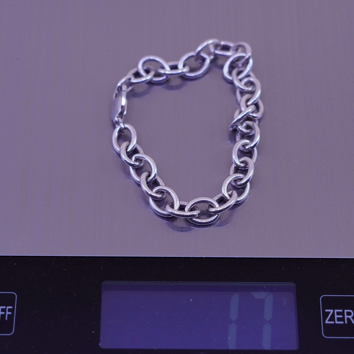 7”, 9mm, Vintage sterling 925 silver circle charm link chain bracelet