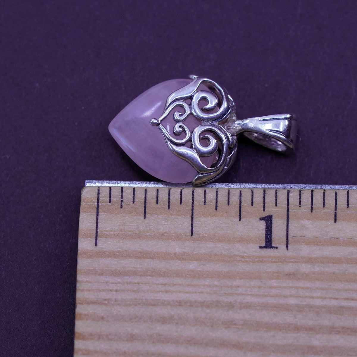 Vintage Sterling 925 silver handmade pendant with pink heart quartz
