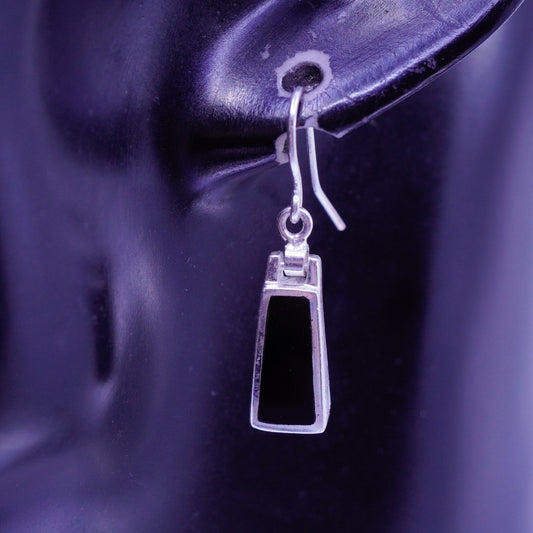 Vintage Sterling 925 silver handmade rectangular earrings with obsidian