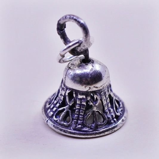 Vintage sterling silver charm, 925 filigree bell chime